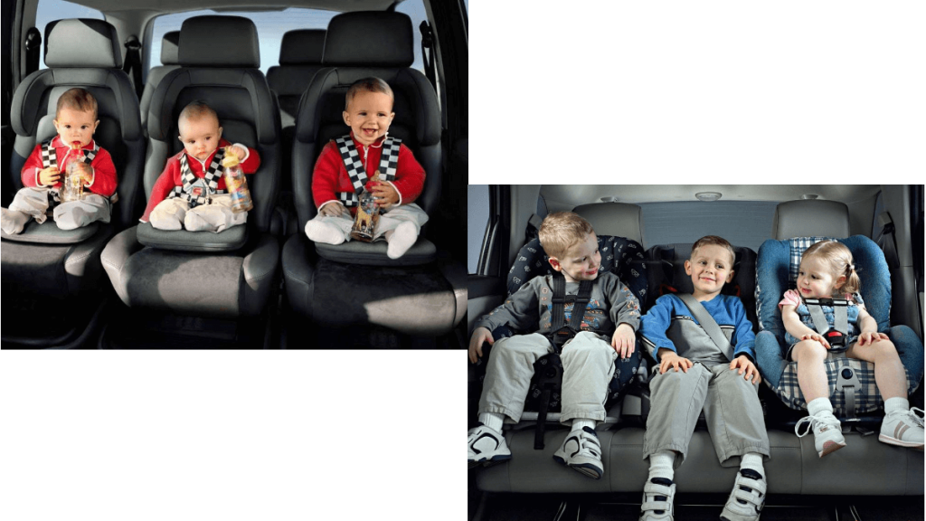трое детей на заднем кресле автомобиля - без гаджетов - лучшие средства от укачивания для детей