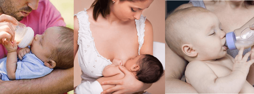 кормление малыша с бутылки и грудью